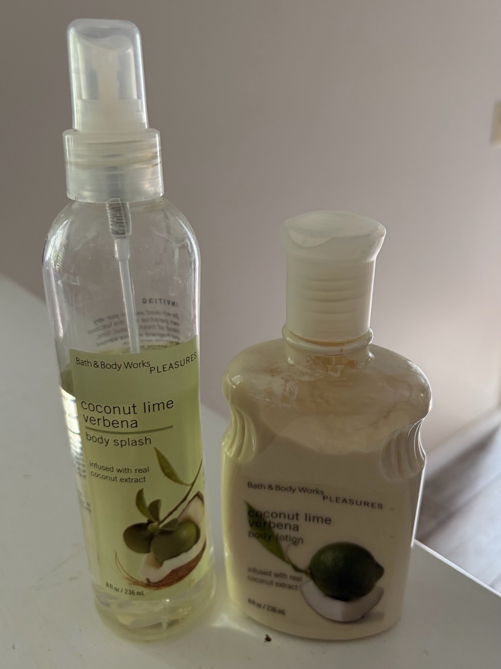 Bath & Body Works Pleasures Coconut Lime Verbena Splash Lotion Set VTG